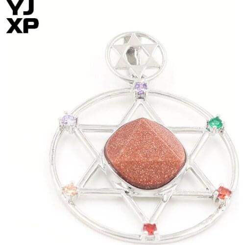YJXP Silver Plated Plated Star of David with Rhinestone Pendant Golden Sand Stone Meditation Jewelry
