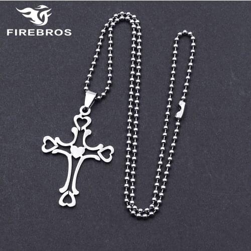 FIREBROS 20/24" Chain Silver Color Stainless Steel Heart Cross Pendant Necklace Men Women Jewelry Gift Accessorries Dropshipping