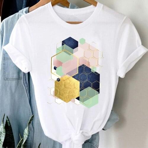 T-shirts Women 90s Style Mujer Camisetas Plaid Geometric Fashion Clothes Graphic Tshirt Top Lady Print Female Tee T-Shirt