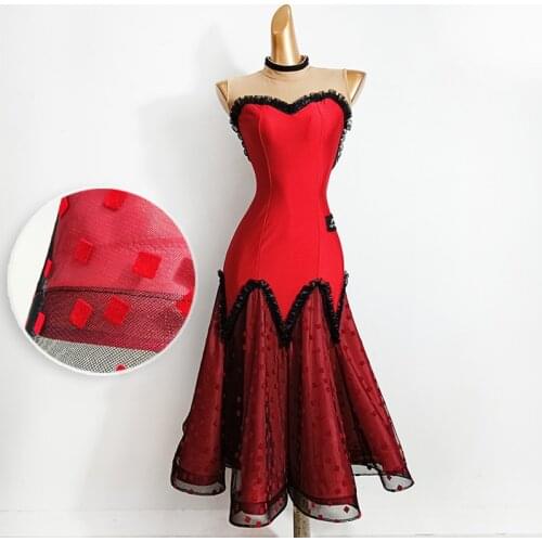 Women Ballroom Dresses Female Adult Waltz Tango Dance Costume Prom Festival Celebration Performance Wear Stage Red Dress VDB2795
