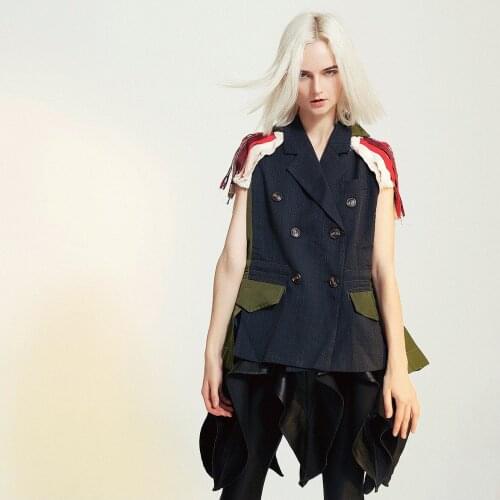 Fashion Brand Spring Summer Womens Clothes Personality Sleveless Splice Geometric Pattern Coat Embroidered Casual Blazer Coat