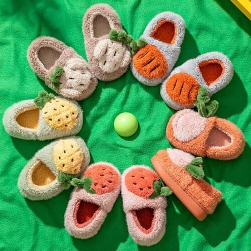 Winter Children Girls Cute Fruit Print Indoor Home Warm Shoes Boys Kids Casual Wear Baby Cotton Slippers
