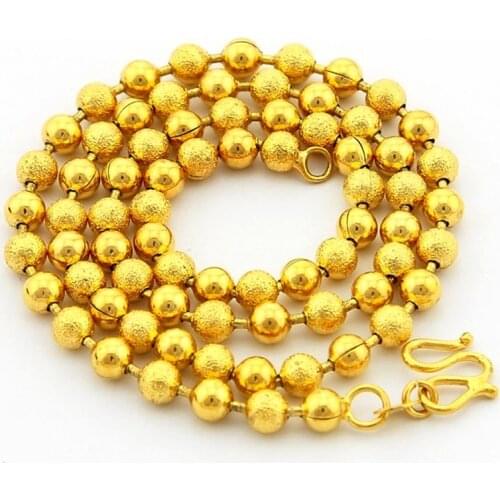Gold Filled 5mm Dull Polish Beads Chain Necklace for women 45cm,fashion pure gold color Beads Link Chain necklace for pendant