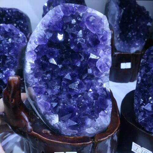 1.4kg Natural purple crystal cluster natural Uruguay amethyst cave decoration + base