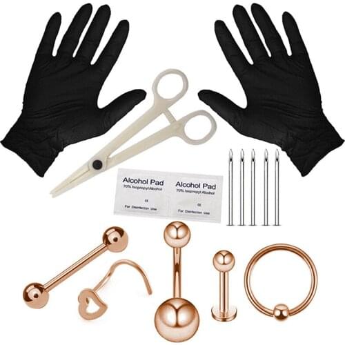 1 Set Tattoo Kit Tools Sterile Needle Nipple Tongue Nose Belly Button Body Ring Disposable Piercing Kit Tattoo Machine Set