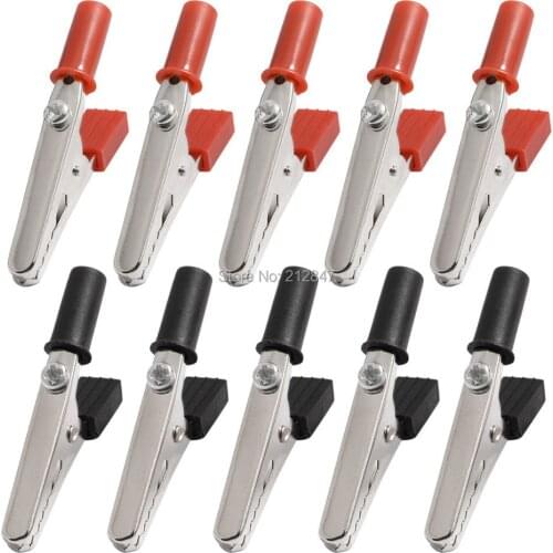 10 Pcs 50mm Plastic Handle Test Probe Metal Alligator Clips