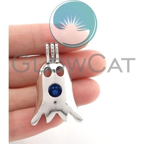 10X K831Lovely Ghost Beads Cage Locket Pendant Making Aromatherapy Perfume Cage Beads Halloween Decoration Jewelry