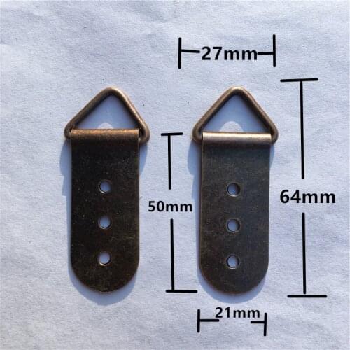 Triangle D-Ring 3 Holes Hanging Picture Oil Painting Mirror Frame Hooks Hangers With Screws,Red Bronze Tone,27*64mm,20Pcs