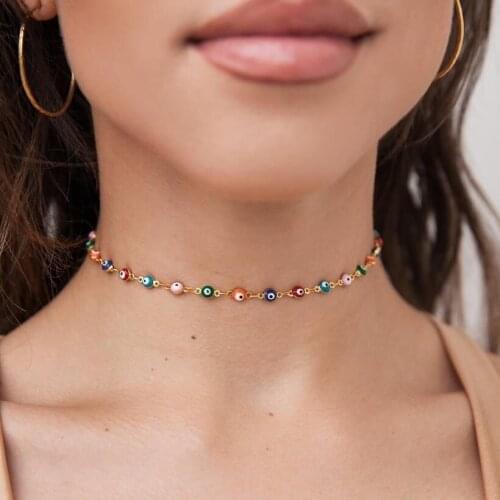 2020 metal Multicolor Turkish Eye Necklace hand chain Turkish eye clavicle female Jewelry