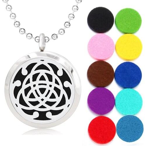 30mm Stainless Steel Diffuser Necklace Pendant Flower Heart Tree Aromatherapy Perfume Locket Women Jewelry With 10pcs Pads Gifts