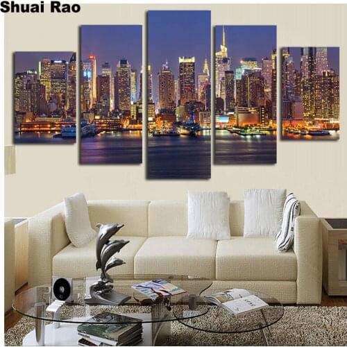 3d round diamond embroidery New york City Building diy diamond painting cross stitch full square diamond mosaic landscape,5pcs