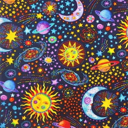 50*110CM Cartoon Satellites Moon Sun 100% Cotton Fabric Sewing Patchwork DIY Handmade Quilting Kids Clothes Printed Fabric