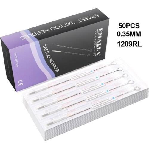 50PCS 1209RL Tattoo Needles 0.35mm Disposable Sterile Standard Blue Dot Round Liner Assorted Sterilized Tattoo Needles Supplies