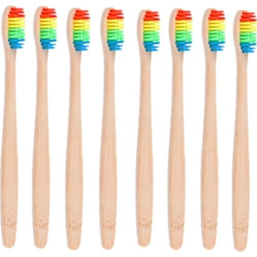 8-Pack Colorful Natural Bamboo Toothbrush Environment Wooden Rainbow Bamboo Toothbrush Oral Care Soft Bristle Wholesale