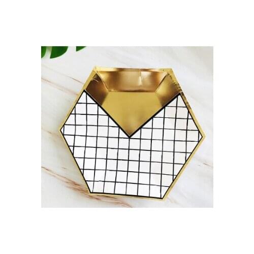 8 "Gold Stamping Disposable Hexagonal Paper Plate High Quality Birthday Celebration Holiday Party