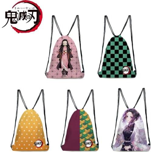 Anime Demon Slayer Kimetsu No Yaiba Drawstring Bag Teenage Girl Boys Creativity Storage Bag Nezuko Tanjirou Backpack Travel Bags