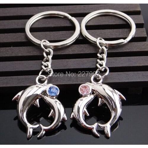 Free shipping 100pairs/lot dolphin love Couple Keychain Keyring Key Chain Lover Romantic wedding favors gifts