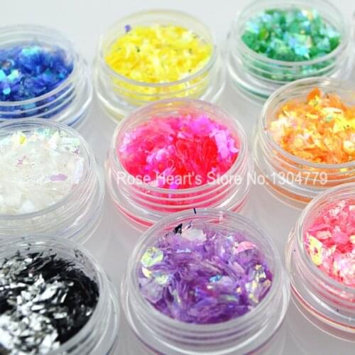 12 Colors Nail Glitter Ice Mylar Shell Foil Paper Nail Art Decoration Tools