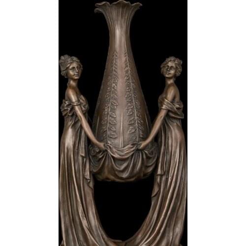 45 CM Western Art Deco Bronze Two Women Girl Belle Maiden Vase Pot Art Sculpture