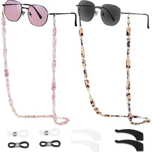 2 Pieces Acrylic Eyeglass Chain Retro Tortoise Shell Face Covering Chain Glasses Necklace Holder Eyeglass Strap Holder Cord