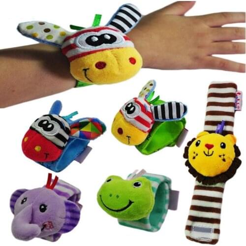 Baby Plush Wrist Strap Rattle Toys Cute Animal Toys Hand Bell 0~24 Months Early Learning Educate