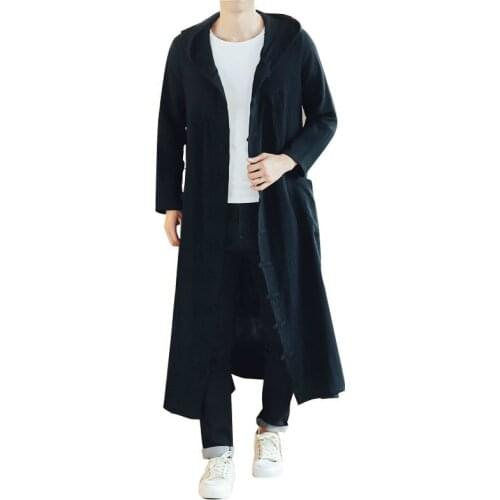 Long Casual Men Hooded Trench Coat Cardigan Jacket Outerwear Overcoat Spring Autumn Male Loose Hoody Harujuku Long Thin Jakcet