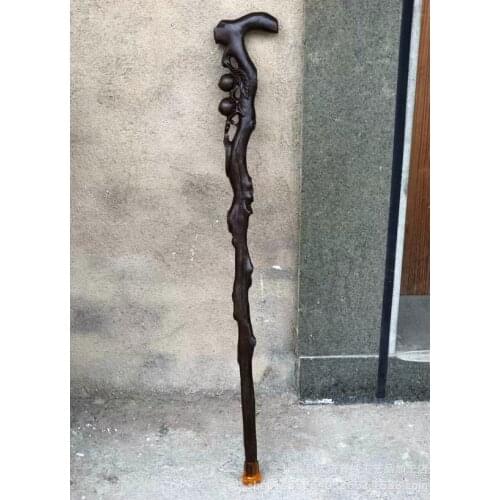 Ebony Purple sandalwood A cane Wooden dragon head mountaineering chicken wings old people anti-skid crutches longevity peach cru