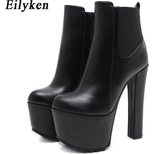 EilyKen PU Leather high heel Boots Winter Women Ankle Boots Fashion Zipper Platform Thick Heels Female Boots Shoes Size 34-40