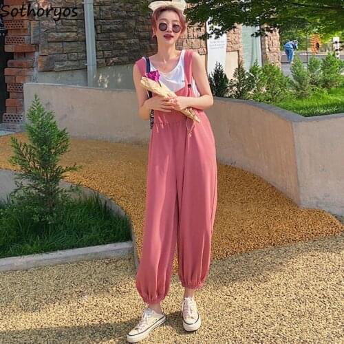 Women Ankle-length Jumpsuits Solid Overalls Folds Bundle Feet Temperament Elegant Sweet Lovely Ulzzang All-match Daily Leisure