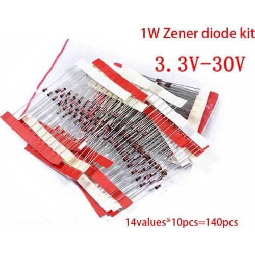 14values*10pcs=140pcs 1W Zener diode kit DO-41 3.3V-30V components DIY Assorted kit
