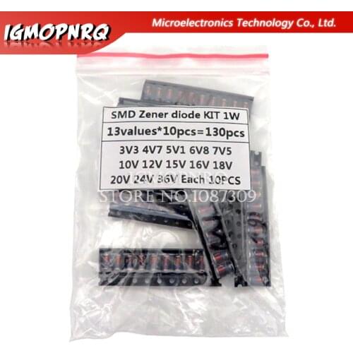 13kinds*10PCS=130PCS LL41 SMD Zener diode KIT 1W 3V3-36V ZM4728A ZM4732A ZM4733A ZM4737A ZM4740A ZM4742A ZM4744A ZM4745A