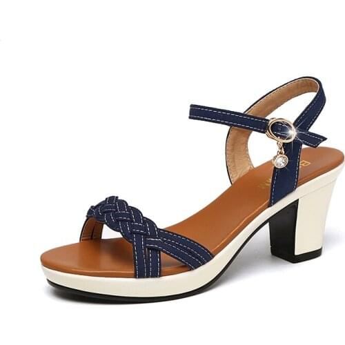 Summer Sandals Women Leather High Heel In Ladies Casual Shoes With Flat Joker Big Yards For Womens Shoes