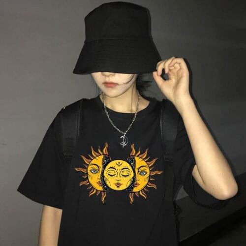 Summer sun print tees new punk Ulzzang loose ins casual female gothic hip-hop large size short sleeve new fun vintage T-shirt