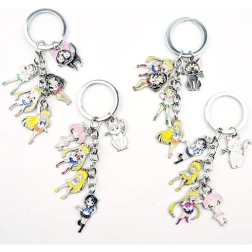 Luna Cute Keychains Keyring 5 In 1 Alloy Metal Pendant Key Ring Anime Cartoon Figures Keychain Accessories Gift