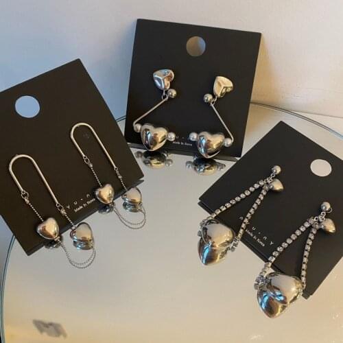 FFLACELL Korean Fashion Metal Pearl Sweet Cool Girl Irregular Heart Tassel Drop Earrings for Women girl Party Jewelery
