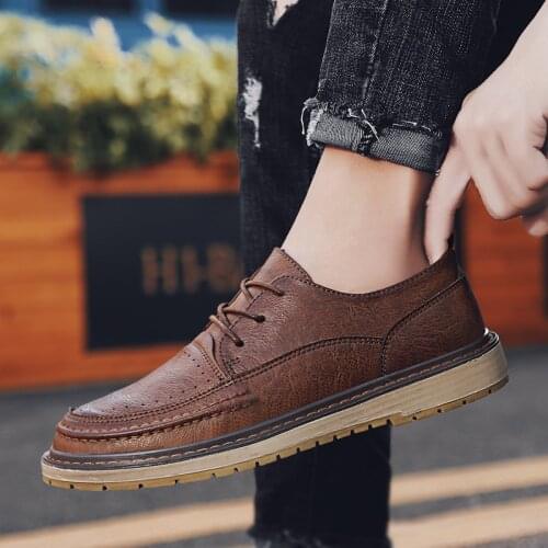 Men Shoes Casual Spring Summer Leather Black Simplicity Shoes Men Retro Style Breathable Fashion Man Shoes Footwear