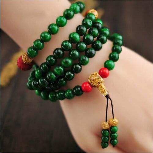 Wholesale Dry Green Stone Bracelets 6mm 108 Buddha Beads With Cinnabar Lucky For Men Women Multi-layer Bracelets Stone Jewelry