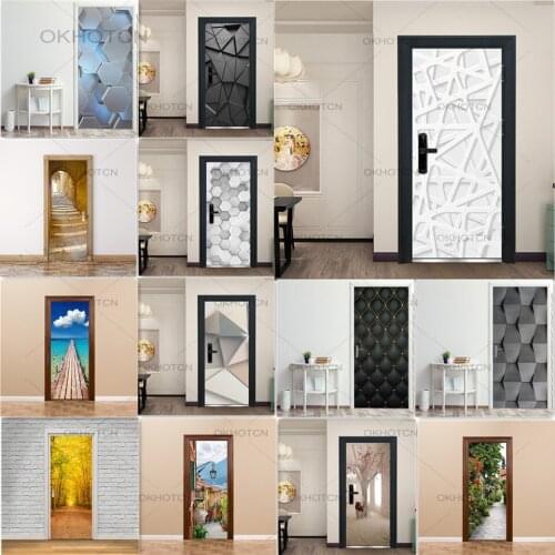 3D Door Decoration Wallpaper Modern Design Door Sticker Self-adhesive Waterproof Poster Home Door Renew Mural Decal Door Sticker