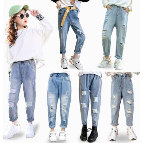 New Fashion Broken Hole Jeans for Girls Spring Girls Denim Trousers for girls Casual Loose Ripped Jeans 7 8 9 10 Children pant
