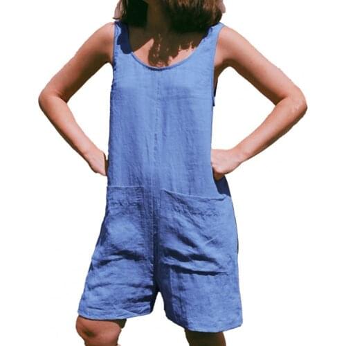 New Stylish Summer Women Harajuku Jumpsuit O Neck Solid Color Sleeveless Pockets Loose Leisure Playsuit Romper for Work