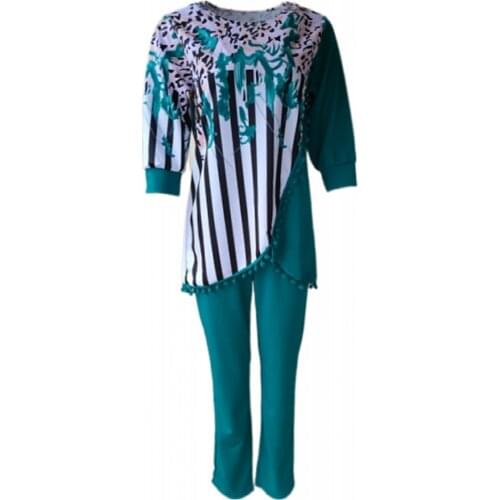 New African Clothes For Women Two Piece Sets Long Tops Pants Matching Set Small Ball Patchwork Tracksuit Set Plus Size 3XL