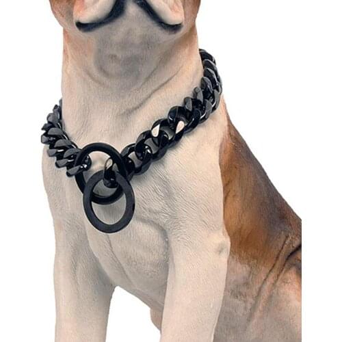 13/15/17/19mm Strong Black Chain Dog Collar Designer Dog Cut Cuban Link Collar with Double Rings Luxury Dog Chain Necklace12-30"