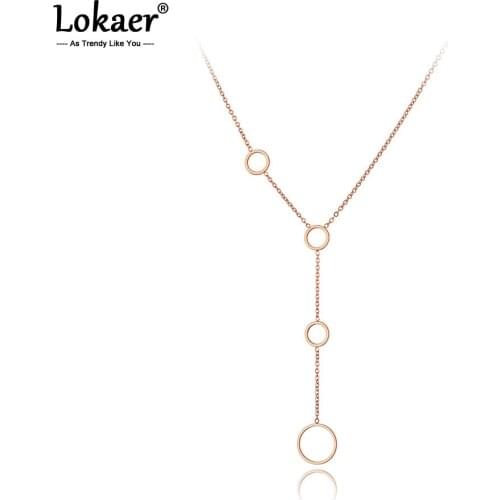 Lokaer Trendy Titanium Steel 4Pcs Lovely Circle Charm Pendant Necklace Jewelry Bohemia Birthday Party Necklace For Women N20093