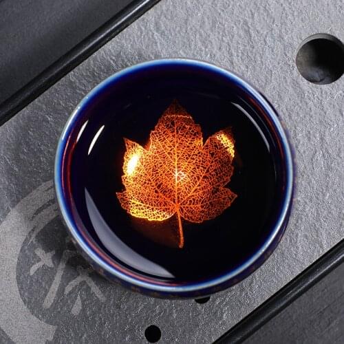 Kiln Change Household Personal Single Cup Kung-Fu Tea Set Accessories Ceramic Imitation Leaf Cup Master Mug Porcelain Teaware