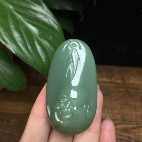 J01#Hetian jade duck egg blue smile mouth often open pendant, jade quality and moist