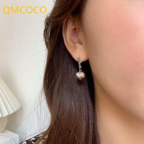QMCOCO Heart-Shaped Eardrop 2021 New Style Trendy 925 Silver Classic Love Woman Contracted INS Style Sweet Romantic Party Gifts