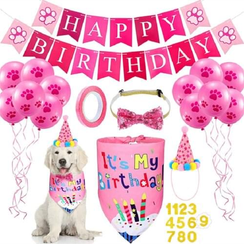 Birthday Decor Handmade Adjustable Pet Birthday Party Decor Cat Dog Scarf Hat Banner Balloon Accessories DIY Pet Party Supplies