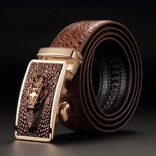 Mens leather cowhide belt crocodile pattern belt mens belt wholesale automatic buckle pants belt