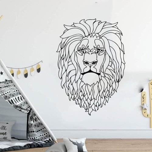 Large Safari Geometric Lion Head Wall Decal Nursery Kids Room Cartoon Africa Lion Animal Jungle Wall Sticker Vinyl Decor