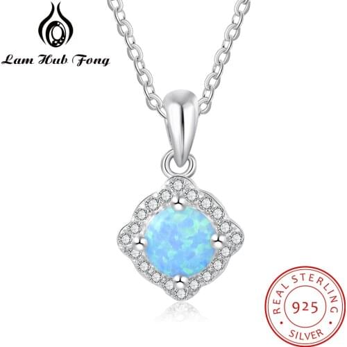 925 Sterling Silver Blue Opal Pendant Necklaces for Women Cubic Zirconia Chain Link Necklaces Silver 925 Jewelry (Lam Hub Fong)
